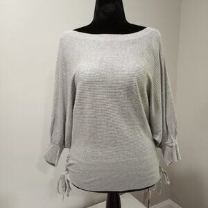 GAP GREY RIBBED KNIT PUFF-SLEEVE PULLOVER WITH LACE-UP SIDES WOMEN SIZE M